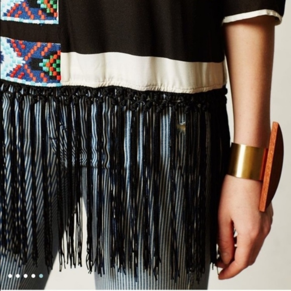 Anthro Floreat Fringed Latitudes Stripe Top Aztec - Picture 6 of 8